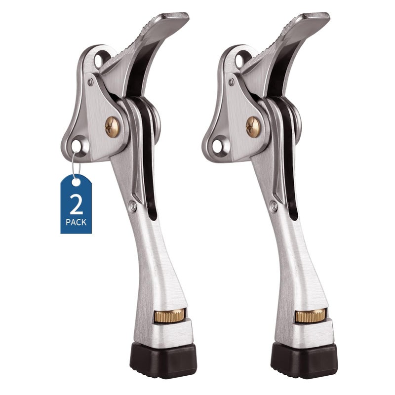 Gotega Door Stopper, 2 Packs Kickdown Door Stop with One Touch Adjustable Height and Rubber Tip 4 Inches, Heavy Duty Door Stops, Door Holder, Bottom of Door - Satin Nickel - Image 1